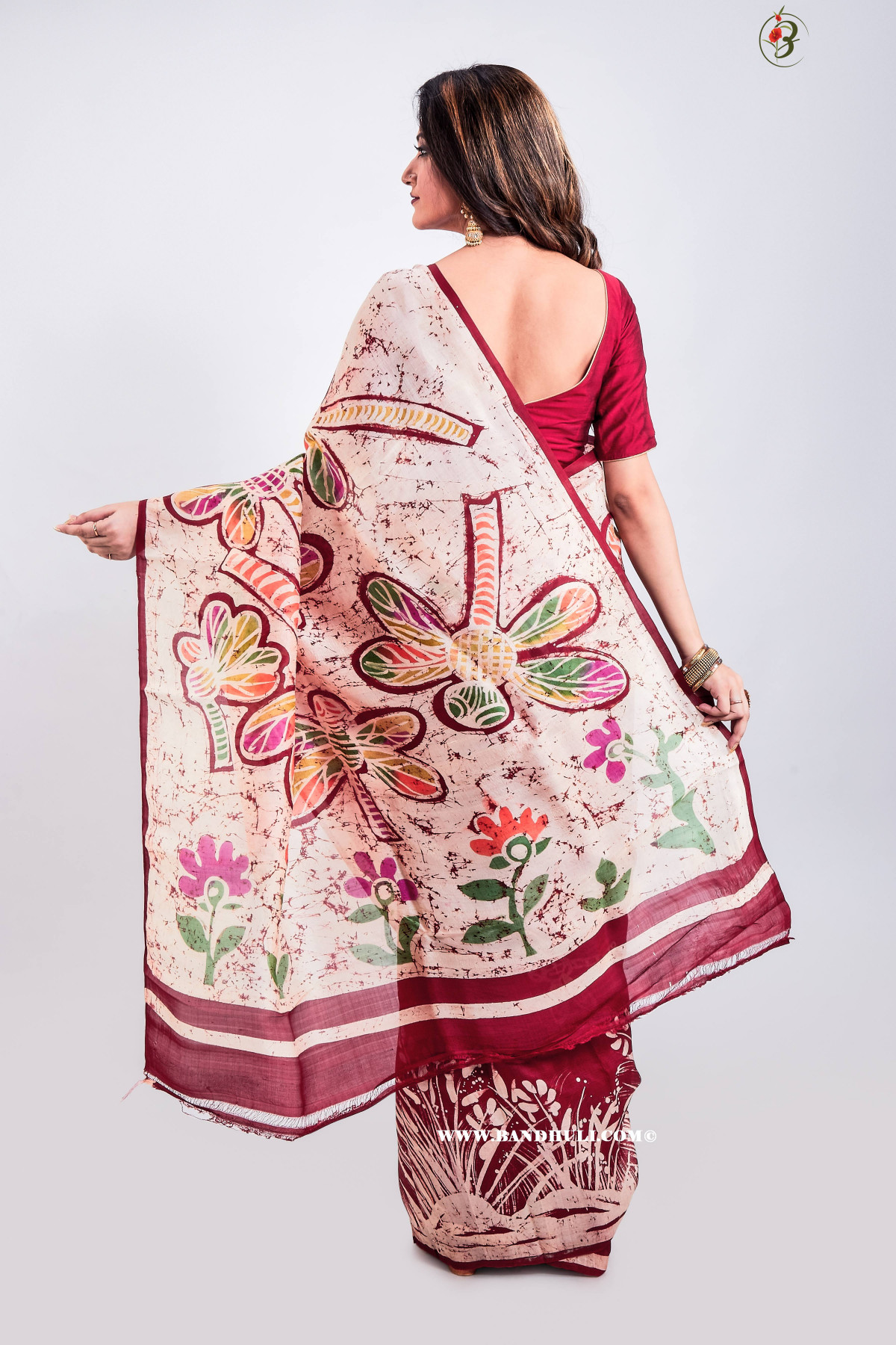 Foring Motif Mulberry Silk Batik Saree